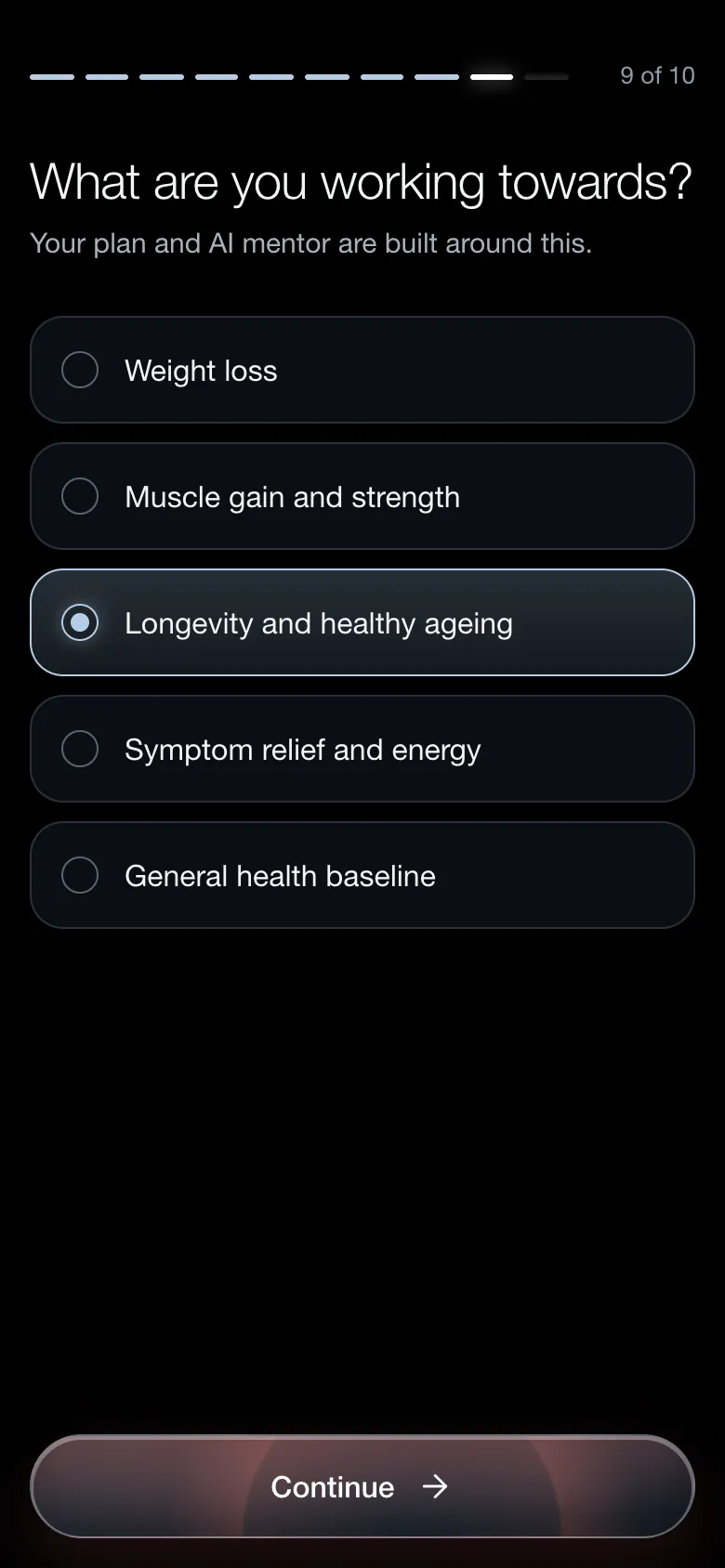 Choosing a goal during onboarding